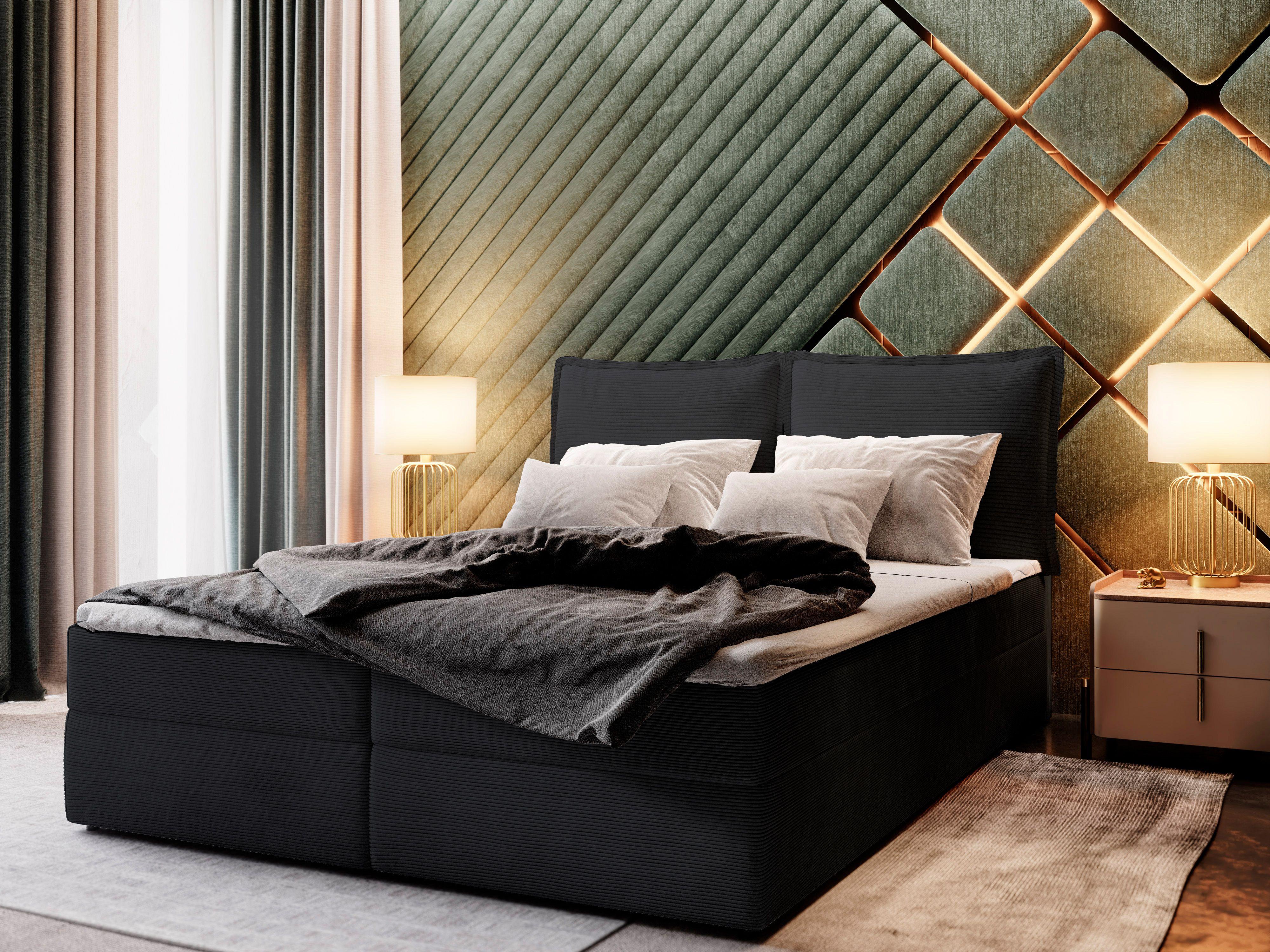 wohnli-moebel-suche-800000650871-1 BOXBETT LENTE 140x200 cm mit Matratze und Topper - Schwarz Holz MASSENO Möbel > Betten > Boxspringbetten Schwarz