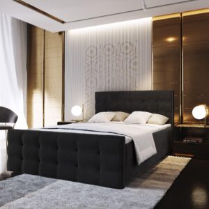 BOXBETT AMON 180x200 cm mit Matratze und Topper - Schwarz Holz MASSENO Möbel > Betten > Boxspringbetten Schwarz