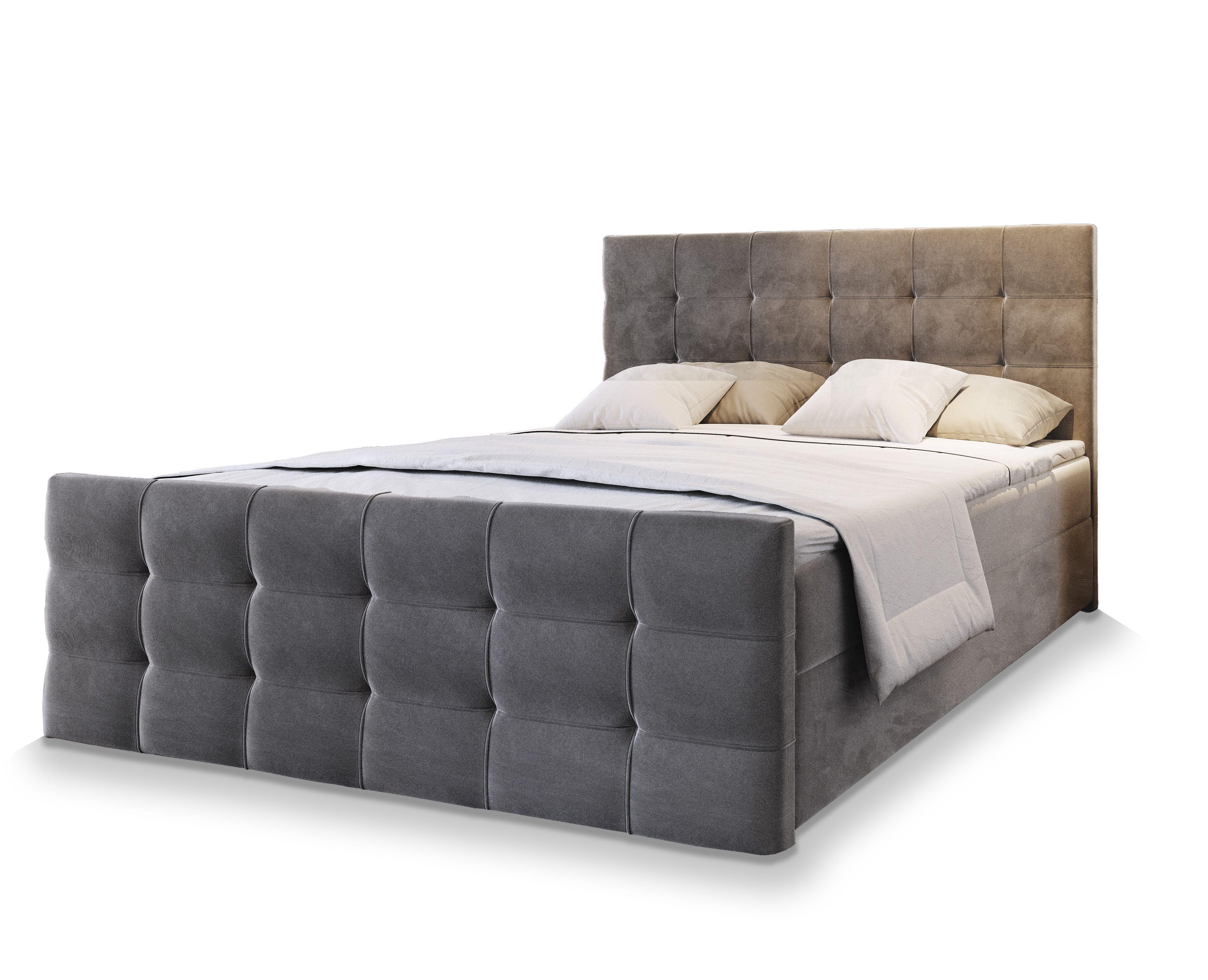 Wohnli Möbelsuche - BOXBETT AMON 140x200 cm mit Matratze und Topper - Grau