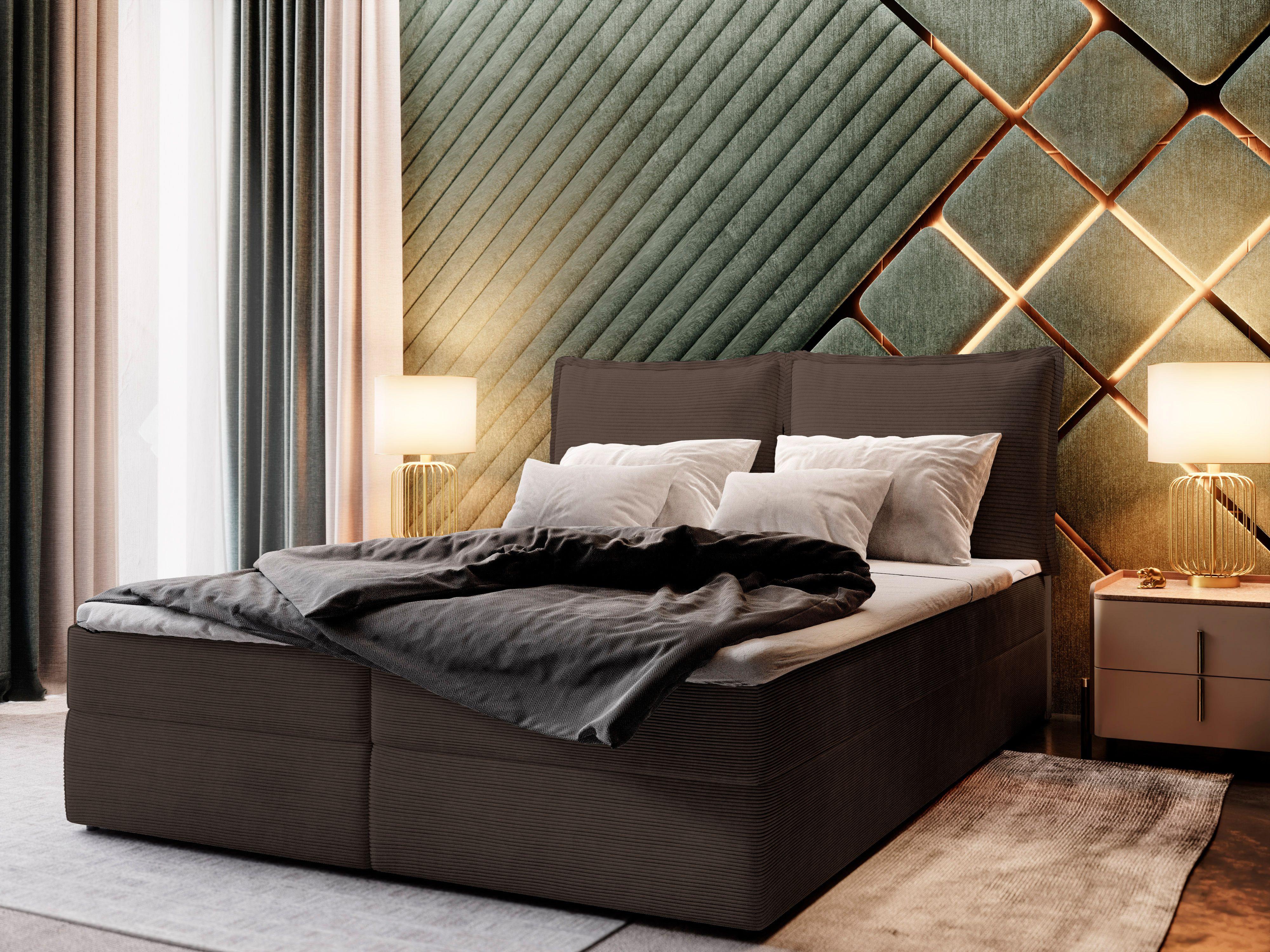 BOXBETT LENTE 160x200 cm mit Matratze und Topper - Braun Holz MASSENO Möbel > Betten > Boxspringbetten Braun