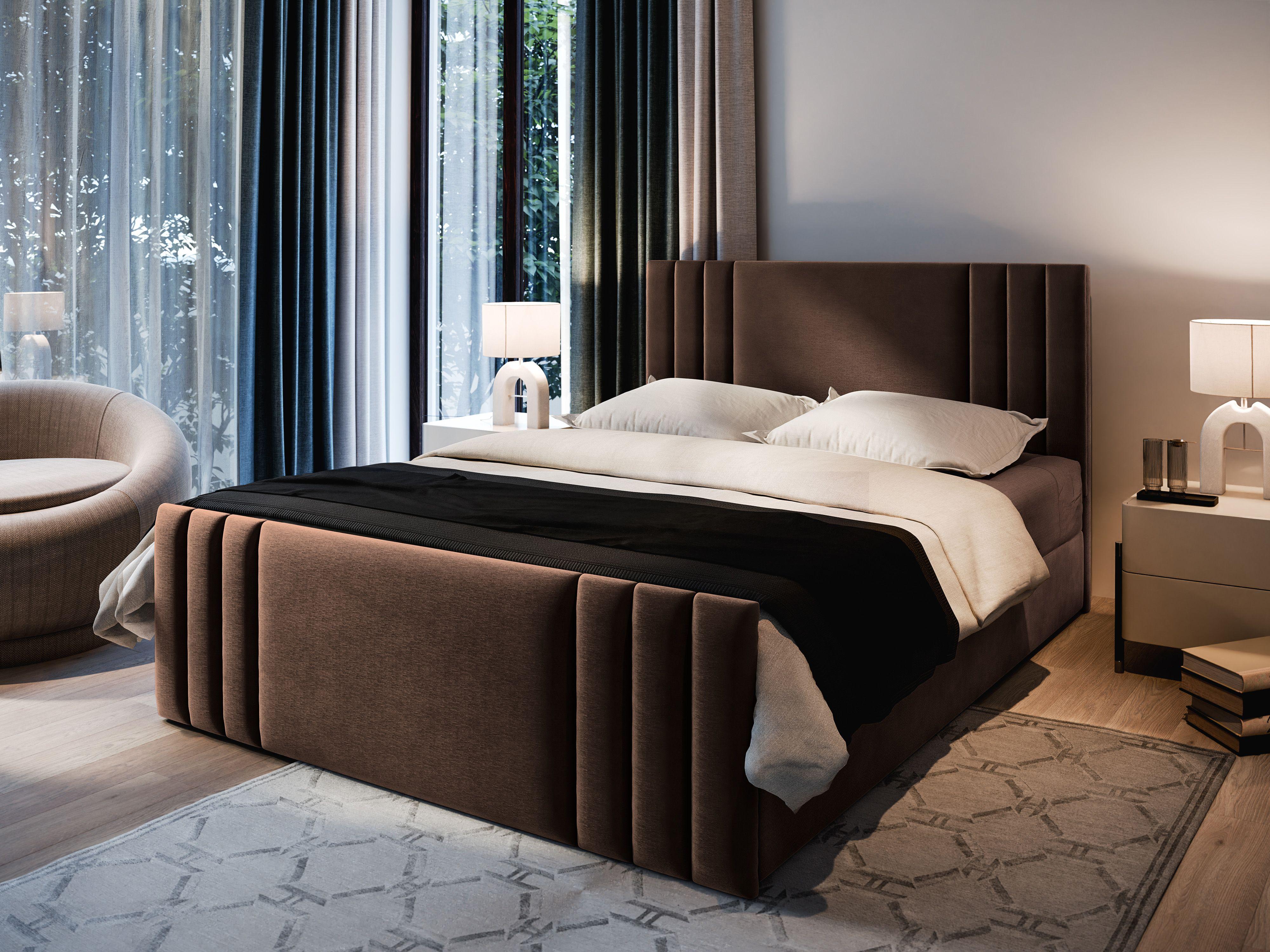 wohnli-moebel-suche-800000650908-1 BOXBETT KANES 180x200 cm mit Matratze und Topper - Braun Holz MASSENO Möbel > Betten > Boxspringbetten Braun