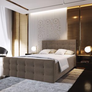 BOXBETT AMON 160x200 cm mit Matratze und Topper - Braun Holz MASSENO Möbel > Betten > Boxspringbetten Braun