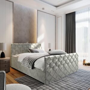wohnli-moebel-suche-800000650914-1 BOXBETT MANDI 160x200 cm mit Matratze und Topper - Hellgrau Holz MASSENO Möbel > Betten > Boxspringbetten Grau