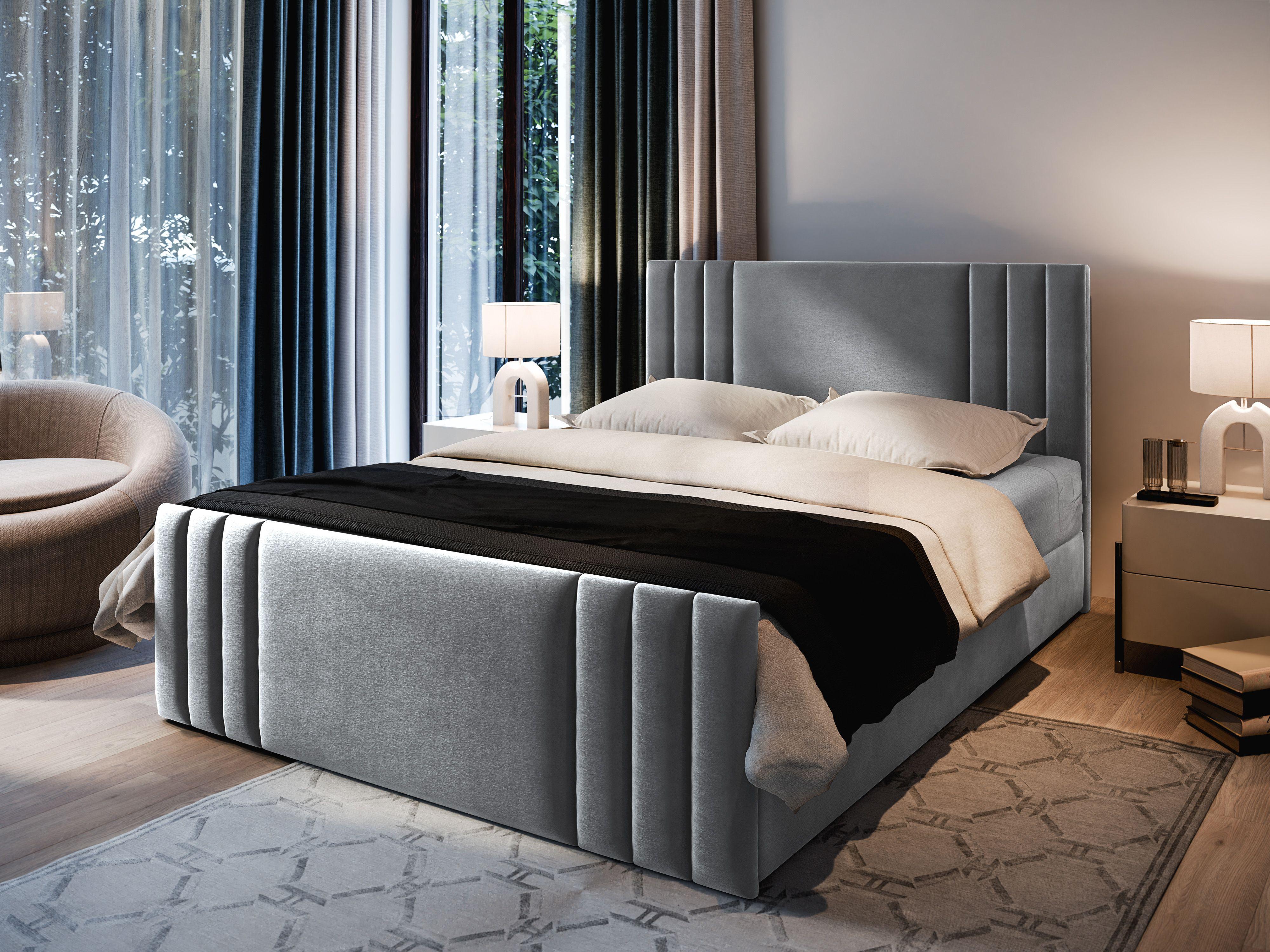 wohnli-moebel-suche-800000650917-1 BOXBETT KANES 140x200 cm mit Matratze und Topper - Hellgrau Holz MASSENO Möbel > Betten > Boxspringbetten Grau