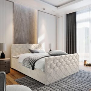 wohnli-moebel-suche-800000650986-1 BOXBETT MANDI 180x200 cm mit Matratze und Topper - Beige Holz MASSENO Möbel > Betten > Boxspringbetten Beige