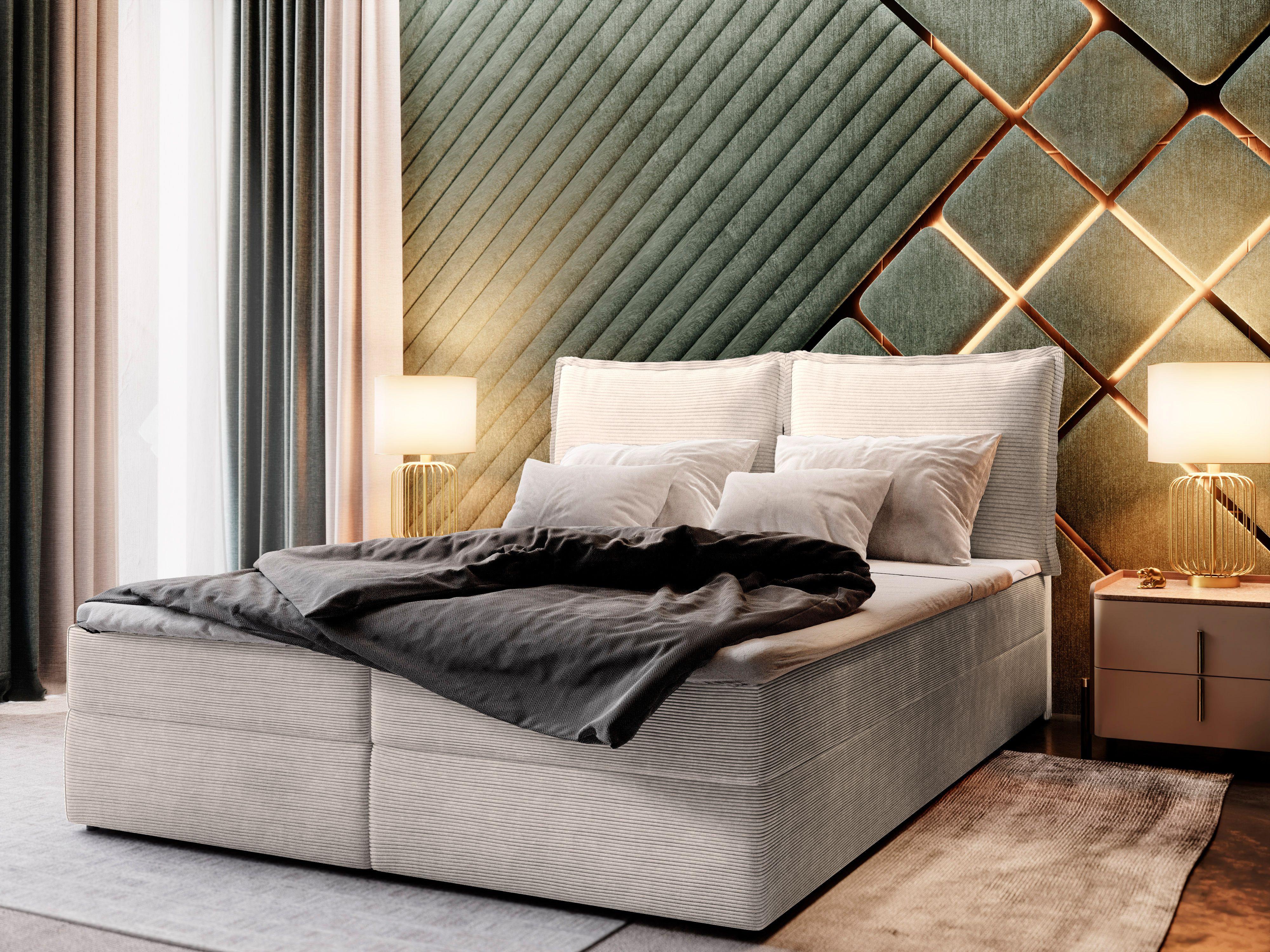BOXBETT LENTE 180x200 cm mit Matratze und Topper - Creme Holz MASSENO Möbel > Betten > Boxspringbetten Weiß