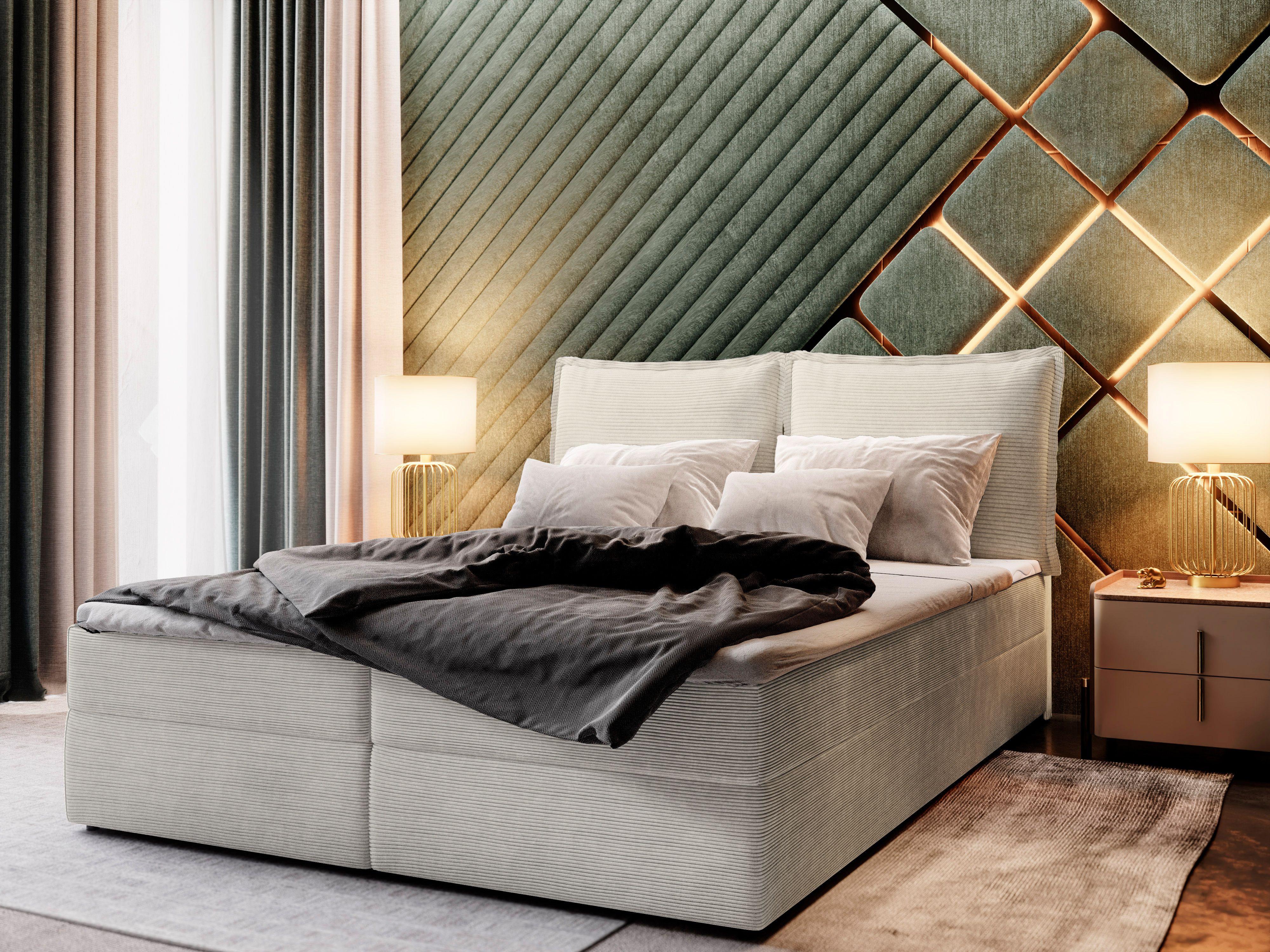 wohnli-moebel-suche-800000651003-1 BOXBETT LENTE 160x200 cm mit Matratze und Topper - Beige Holz MASSENO Möbel > Betten > Boxspringbetten Beige