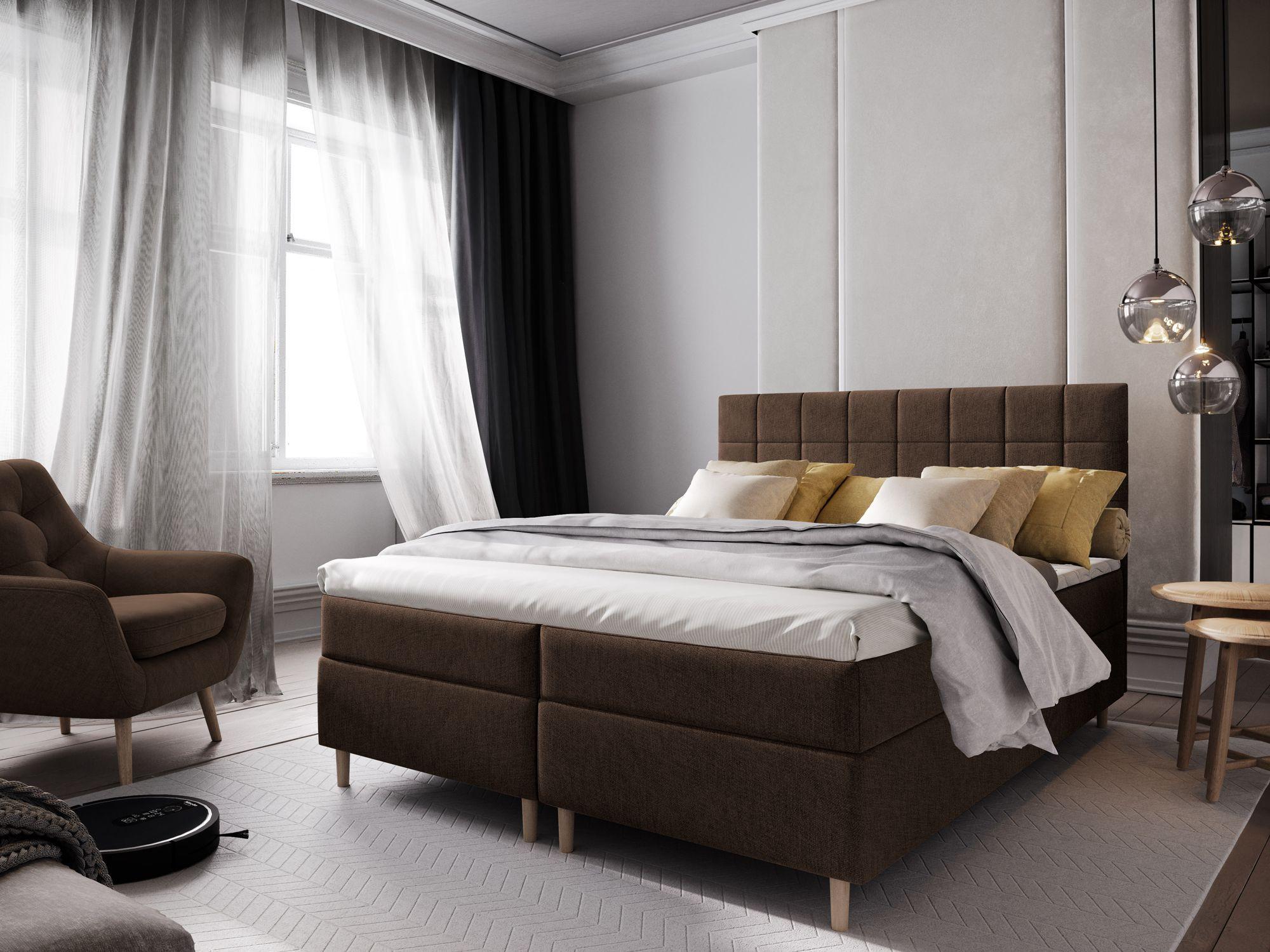 BOXBETT IBIZA 180x200 cm mit Matratze und Topper - Braun Holz MASSENO Möbel > Betten > Boxspringbetten Braun