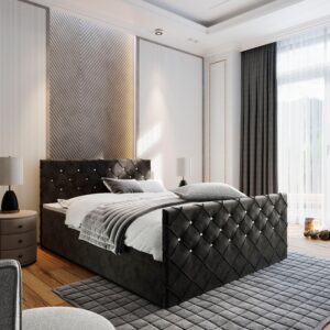 wohnli-moebel-suche-800000651016-1 BOXBETT MANDI 160x200 cm mit Matratze und Topper - Schwarz Holz MASSENO Möbel > Betten > Boxspringbetten Schwarz