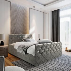 wohnli-moebel-suche-800000651037-1 BOXBETT MANDI 160x200 cm mit Matratze und Topper - Grau Holz MASSENO Möbel > Betten > Boxspringbetten Grau