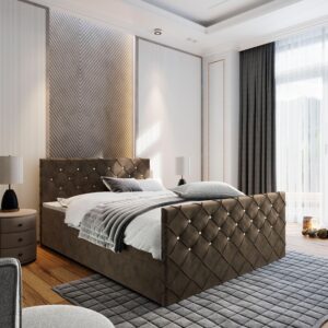 wohnli-moebel-suche-800000651039-1 BOXBETT MANDI 140x200 cm mit Matratze und Topper - Braun Holz MASSENO Möbel > Betten > Boxspringbetten Braun