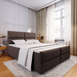 wohnli-moebel-suche-800000651087-1 BOXBETT MULEN 140x200 cm mit Matratze und Topper - Braun Holz MASSENO Möbel > Betten > Boxspringbetten Braun