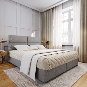 wohnli-moebel-suche-800000651092-1 BOXBETT LONIS 160x200 cm mit Matratze und Topper - Hellgrau Holz MASSENO Möbel > Betten > Boxspringbetten Grau