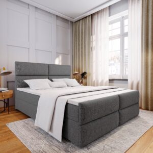 wohnli-moebel-suche-800000651095-1 BOXBETT MULEN 180x200 cm mit Matratze und Topper - Grau Holz MASSENO Möbel > Betten > Boxspringbetten Grau