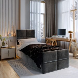 BOXBETT ARIEL 100 100x200 cm mit Matratze und Topper - Dunkelgrau Holz MASSENO Möbel > Betten > Boxspringbetten Grau