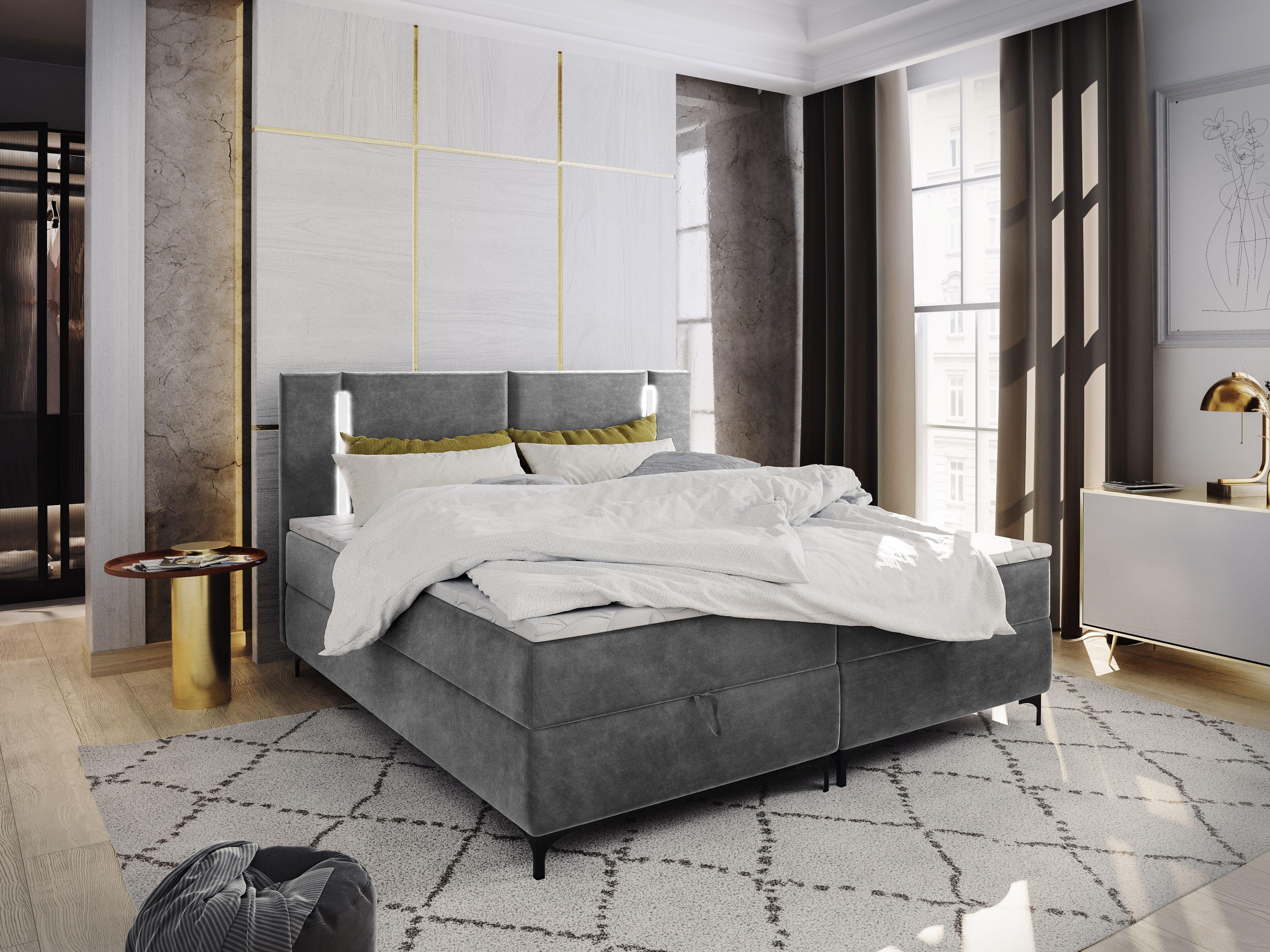 wohnli-moebel-suche-800000651107-1 BOXBETT ALBA 140x200 cm mit Matratze und Topper - Hellgrau Holz MASSENO Möbel > Betten > Boxspringbetten Grau