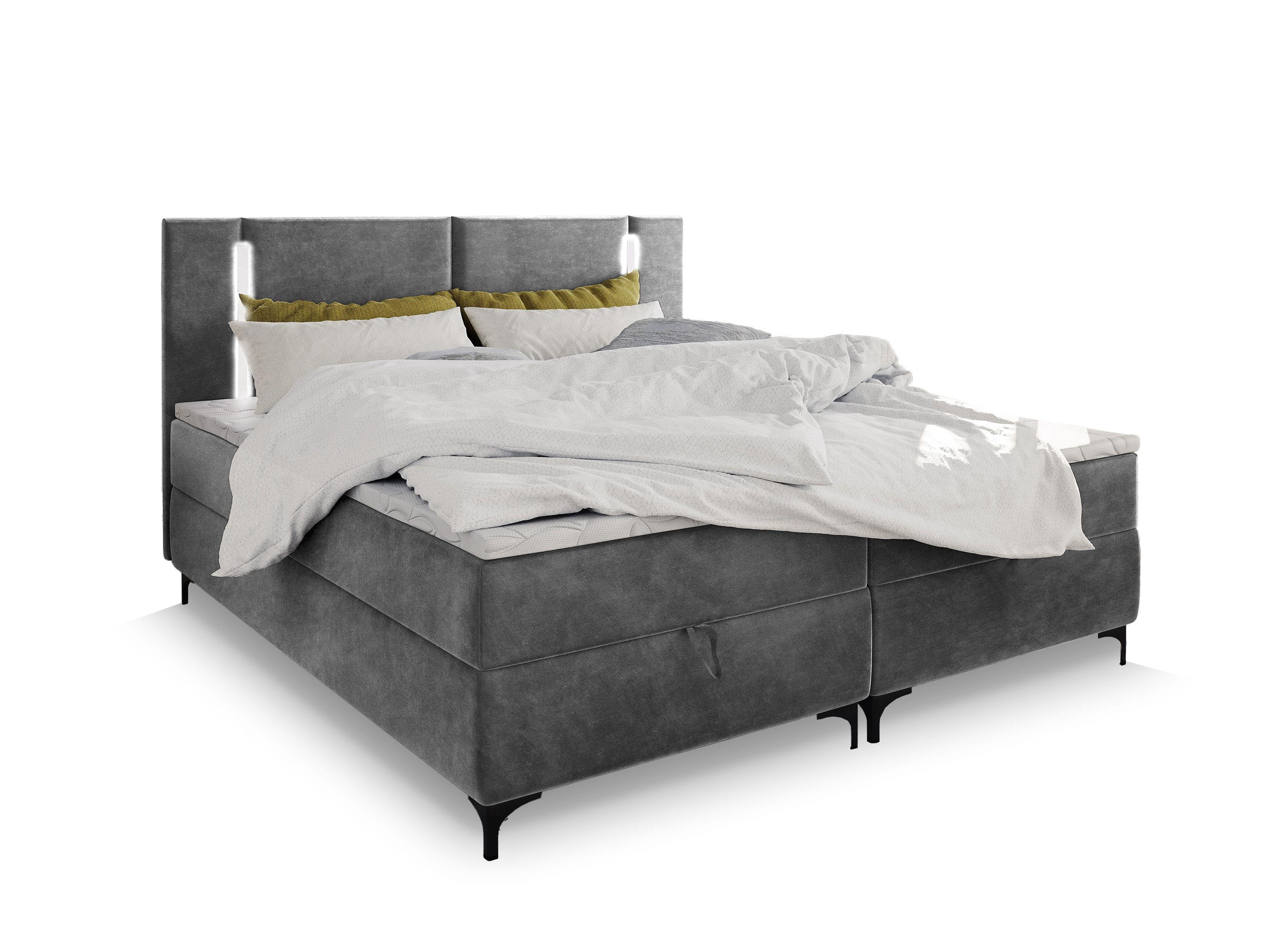 Wohnli Möbelsuche - BOXBETT ALBA 140x200 cm mit Matratze und Topper - Hellgrau