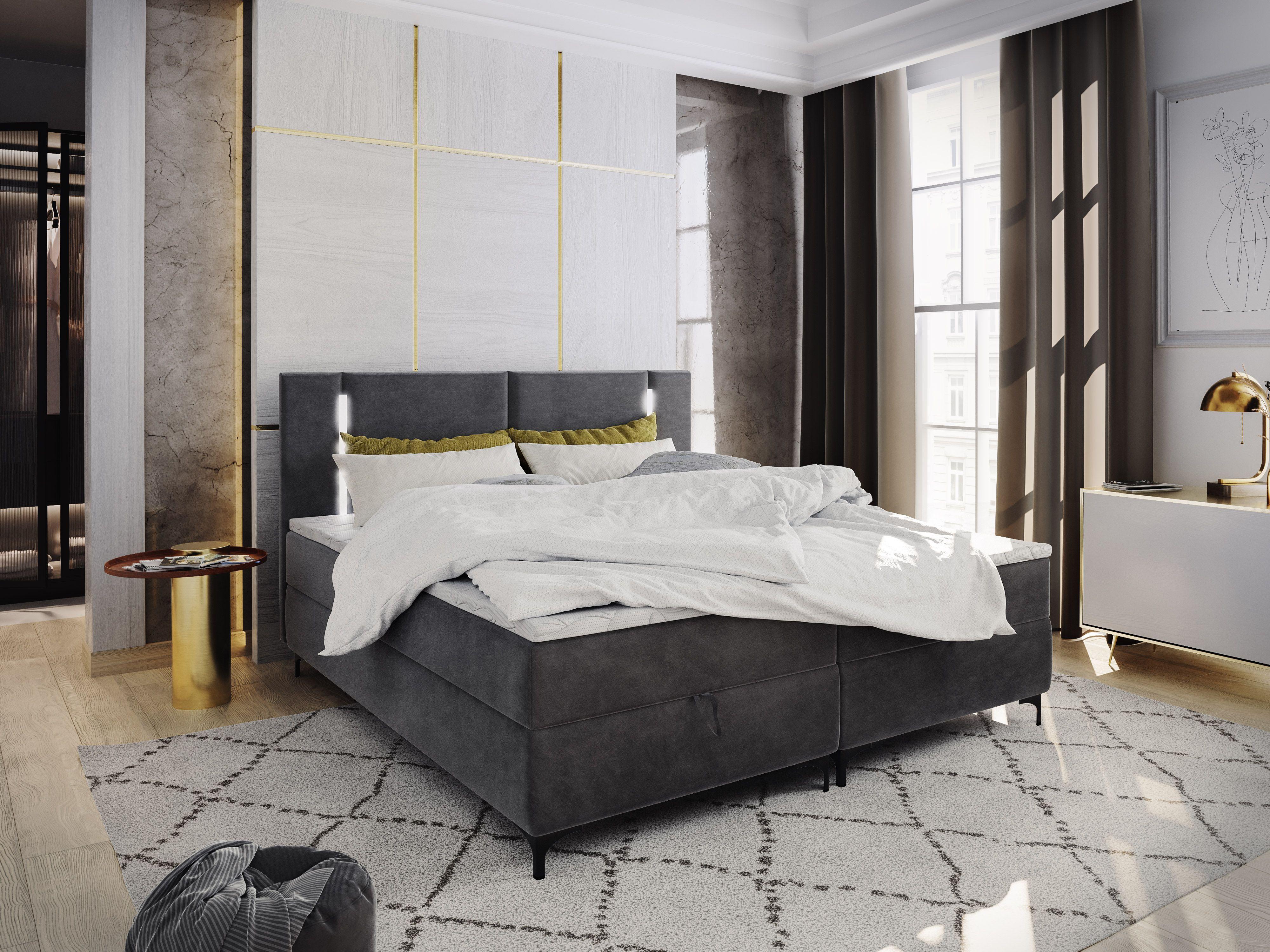 wohnli-moebel-suche-800000651113-1 BOXBETT ALBA 140x200 cm mit Matratze und Topper - Grau Holz MASSENO Möbel > Betten > Boxspringbetten Grau