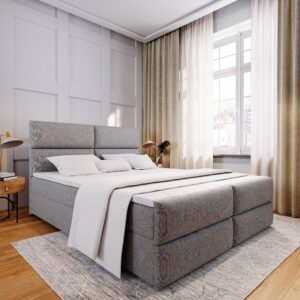 wohnli-moebel-suche-800000651120-1 BOXBETT MULEN 180x200 cm mit Matratze und Topper - Hellgrau Holz MASSENO Möbel > Betten > Boxspringbetten Grau