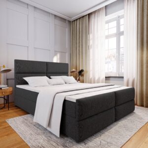 wohnli-moebel-suche-800000651139-1 BOXBETT MULEN 140x200 cm mit Matratze und Topper - Schwarz Holz MASSENO Möbel > Betten > Boxspringbetten Schwarz
