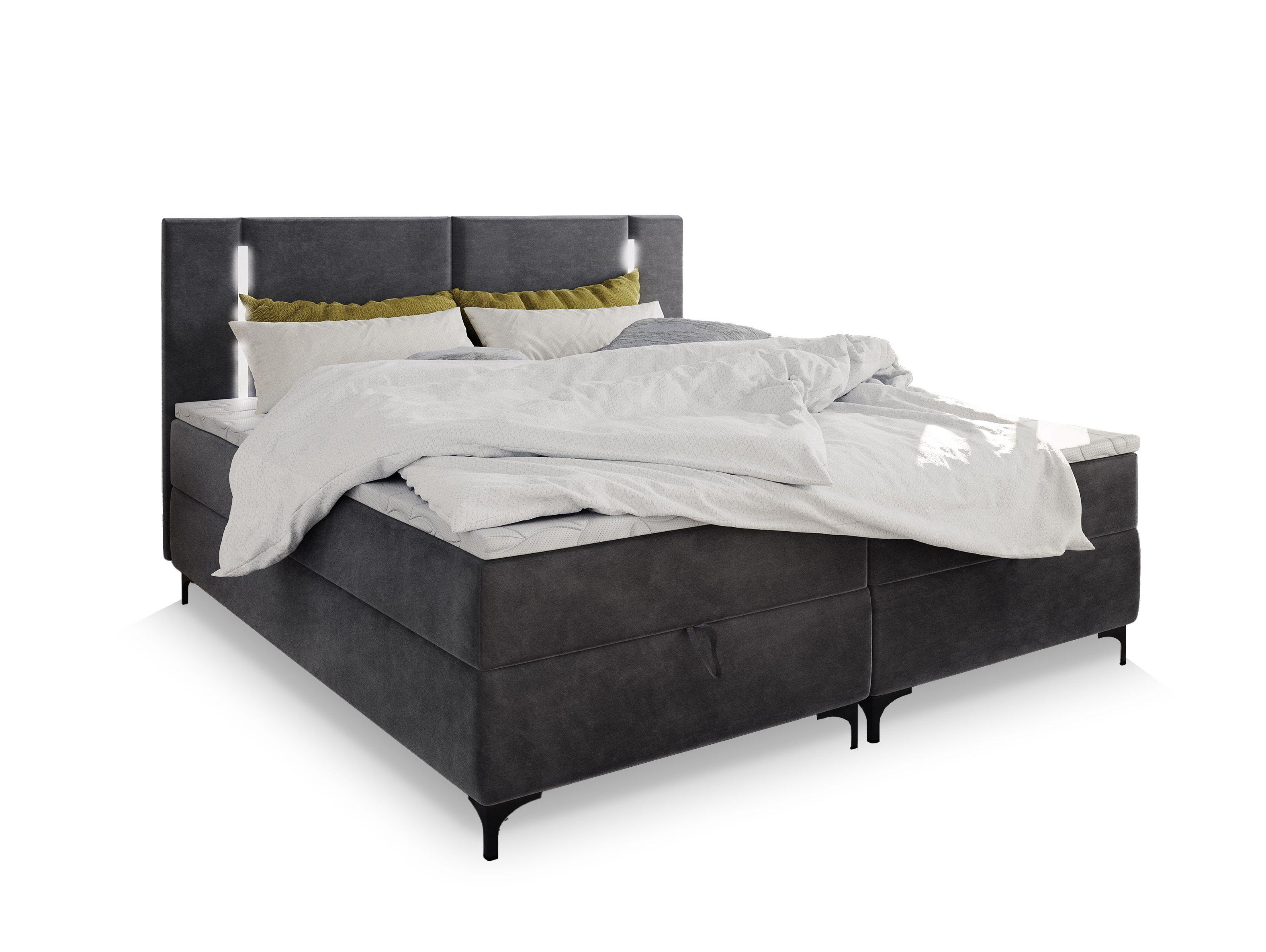 Wohnli Möbelsuche - BOXBETT ALBA 160x200 cm mit Matratze und Topper - Grau