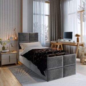 wohnli-moebel-suche-800000651142-1 BOXBETT ARIEL 100 100x200 cm mit Matratze und Topper - Grau Holz MASSENO Möbel > Betten > Boxspringbetten Grau