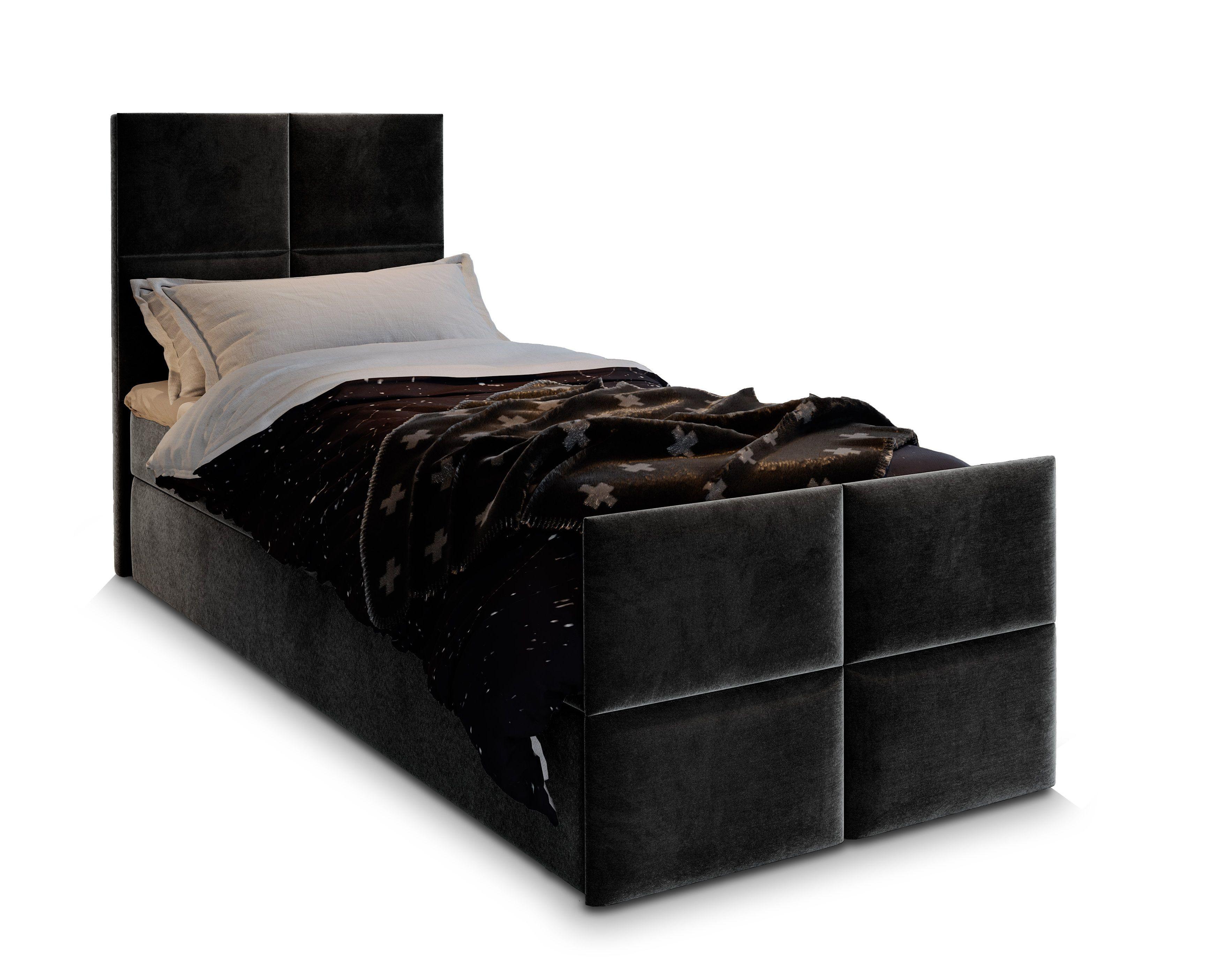 Wohnli Möbelsuche - BOXBETT ARIEL 100 100x200 cm mit Matratze und Topper - Schwarz