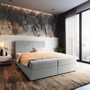 BOXBETT MADO 180x200 cm mit Matratze und Topper - Hellgrau Holz MASSENO Möbel > Betten > Boxspringbetten Grau
