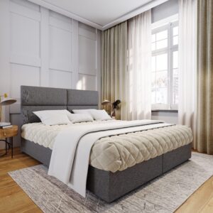 wohnli-moebel-suche-800000651169-1 BOXBETT LONIS 180x200 cm mit Matratze und Topper - Grau Holz MASSENO Möbel > Betten > Boxspringbetten Grau