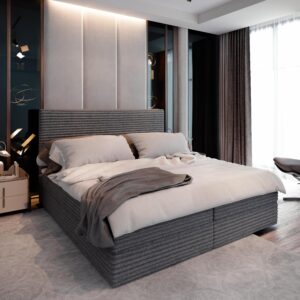 BOXBETT PISA 160x200 cm mit Matratze und Topper - Grau Holz MASSENO Möbel > Betten > Boxspringbetten Grau