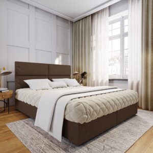 BOXBETT LONIS 180x200 cm mit Matratze und Topper - Braun Holz MASSENO Möbel > Betten > Boxspringbetten Braun