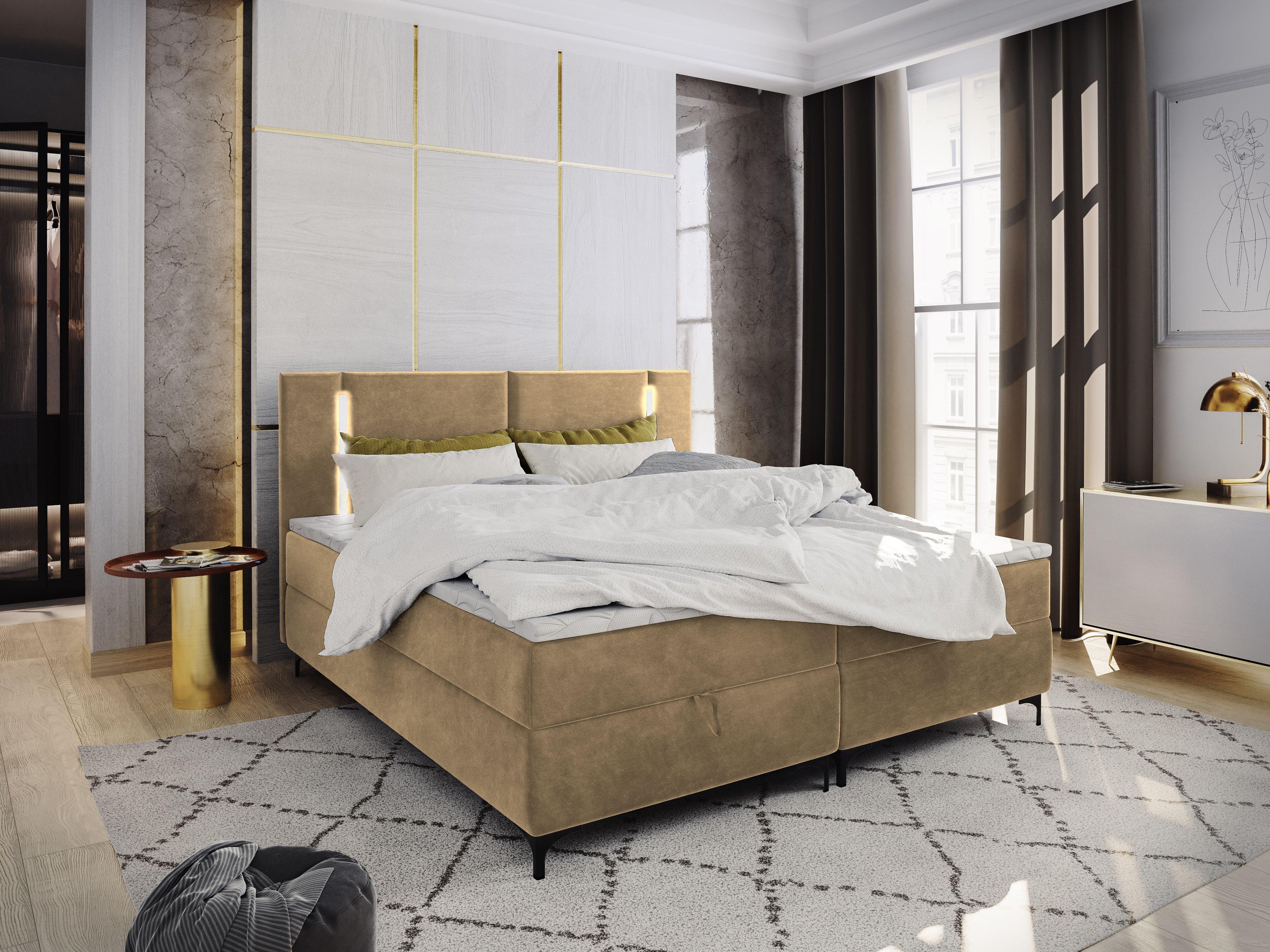 wohnli-moebel-suche-800000651192-1 BOXBETT ALBA 180x200 cm mit Matratze und Topper - Beige Holz MASSENO Möbel > Betten > Boxspringbetten Beige