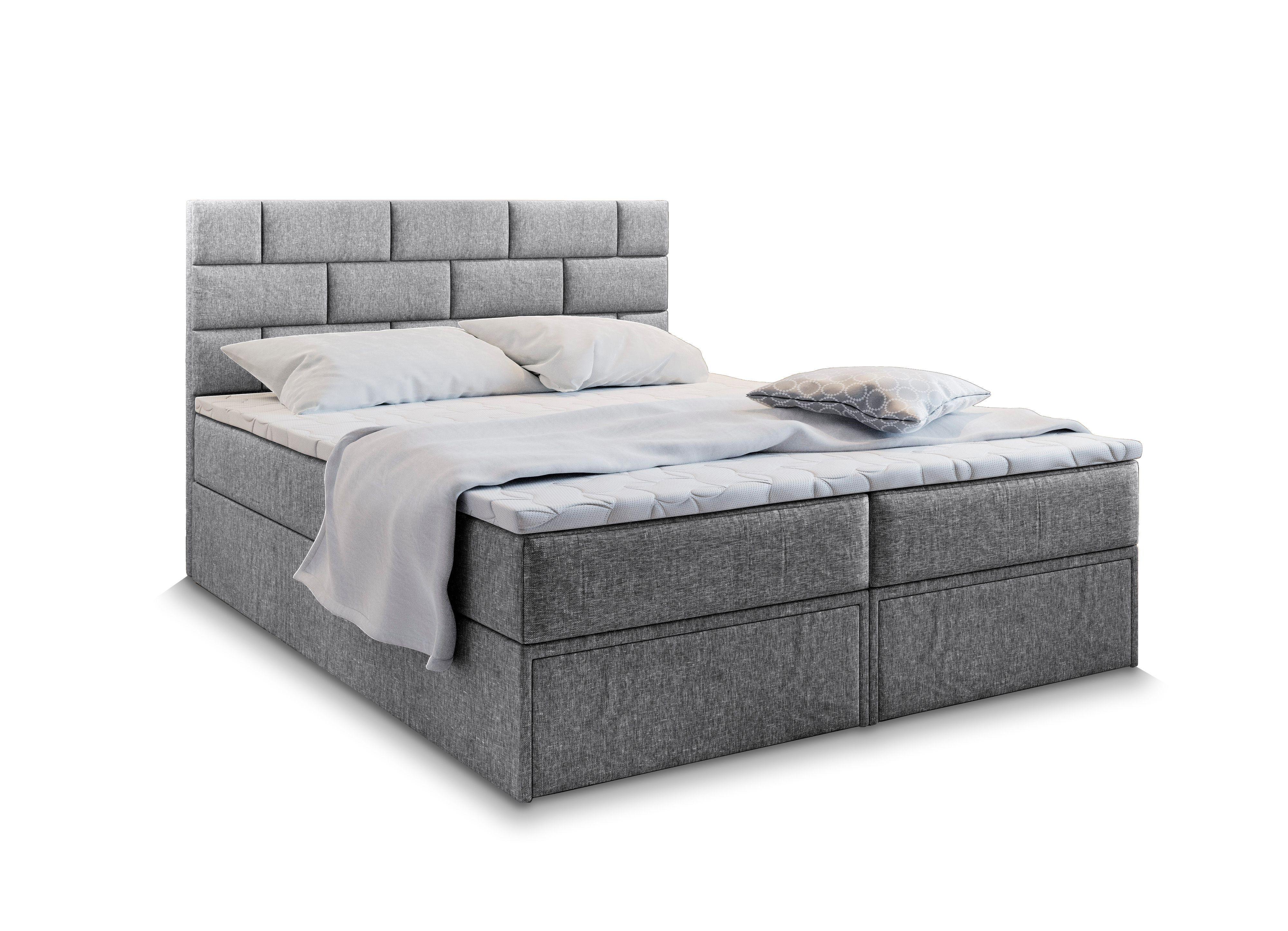 Wohnli Möbelsuche - BOXBETT ARINOS 180x200 cm mit Matratze und Topper - Hellgrau