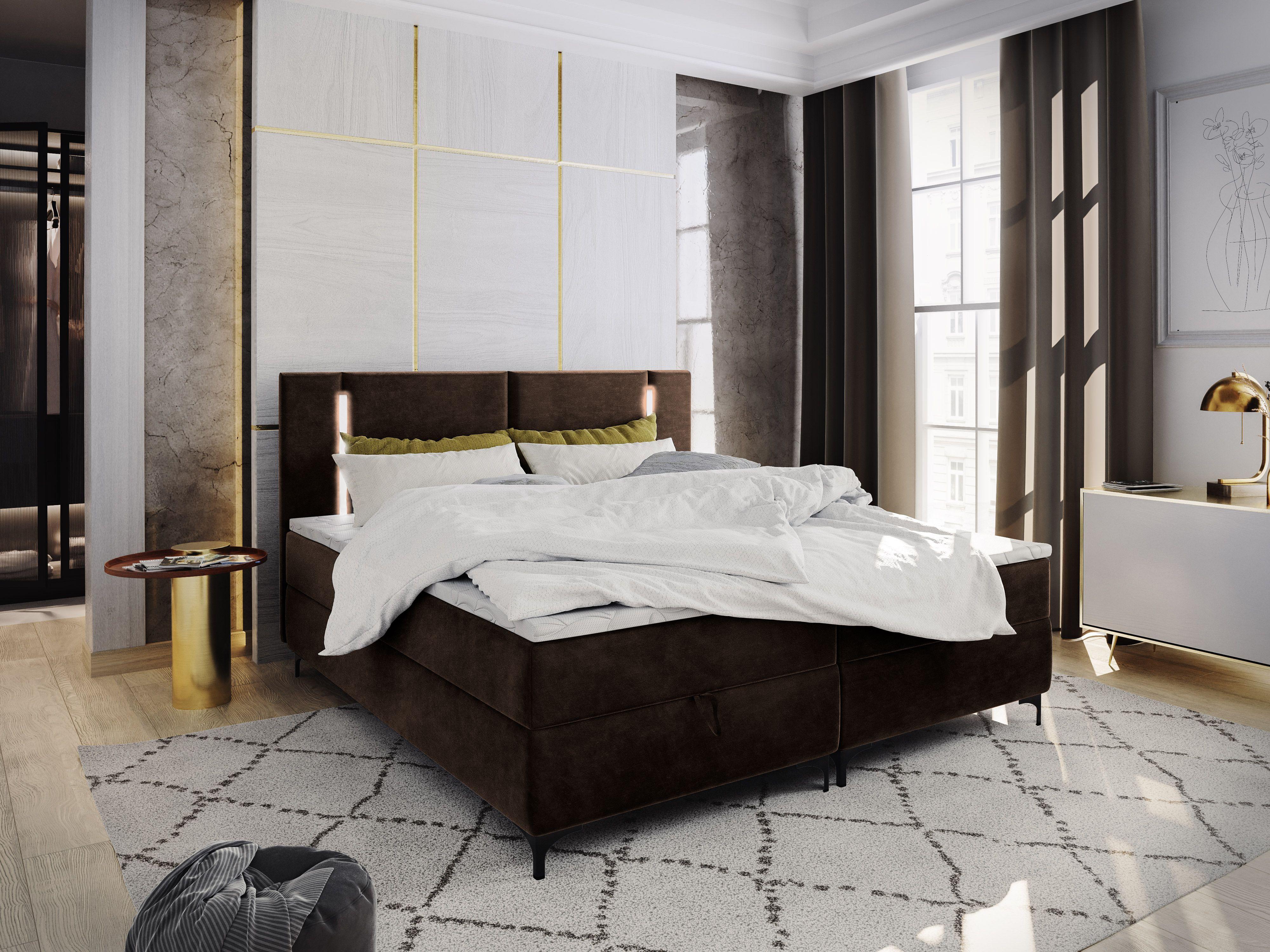 wohnli-moebel-suche-800000651202-1 BOXBETT ALBA 160x200 cm mit Matratze und Topper - Braun Holz MASSENO Möbel > Betten > Boxspringbetten Braun