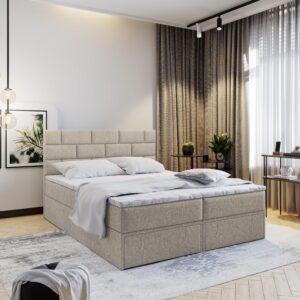 wohnli-moebel-suche-800000651205-1 BOXBETT ARINOS 160x200 cm mit Matratze und Topper - Beige Holz MASSENO Möbel > Betten > Boxspringbetten Beige