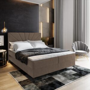 BOXBETT MURI 140x200 cm mit Matratze und Topper - Braun Holz MASSENO Möbel > Betten > Boxspringbetten Braun