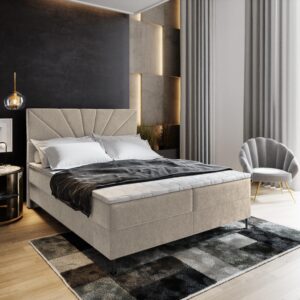 BOXBETT MURI 160x200 cm mit Matratze und Topper - Beige Holz MASSENO Möbel > Betten > Boxspringbetten Beige