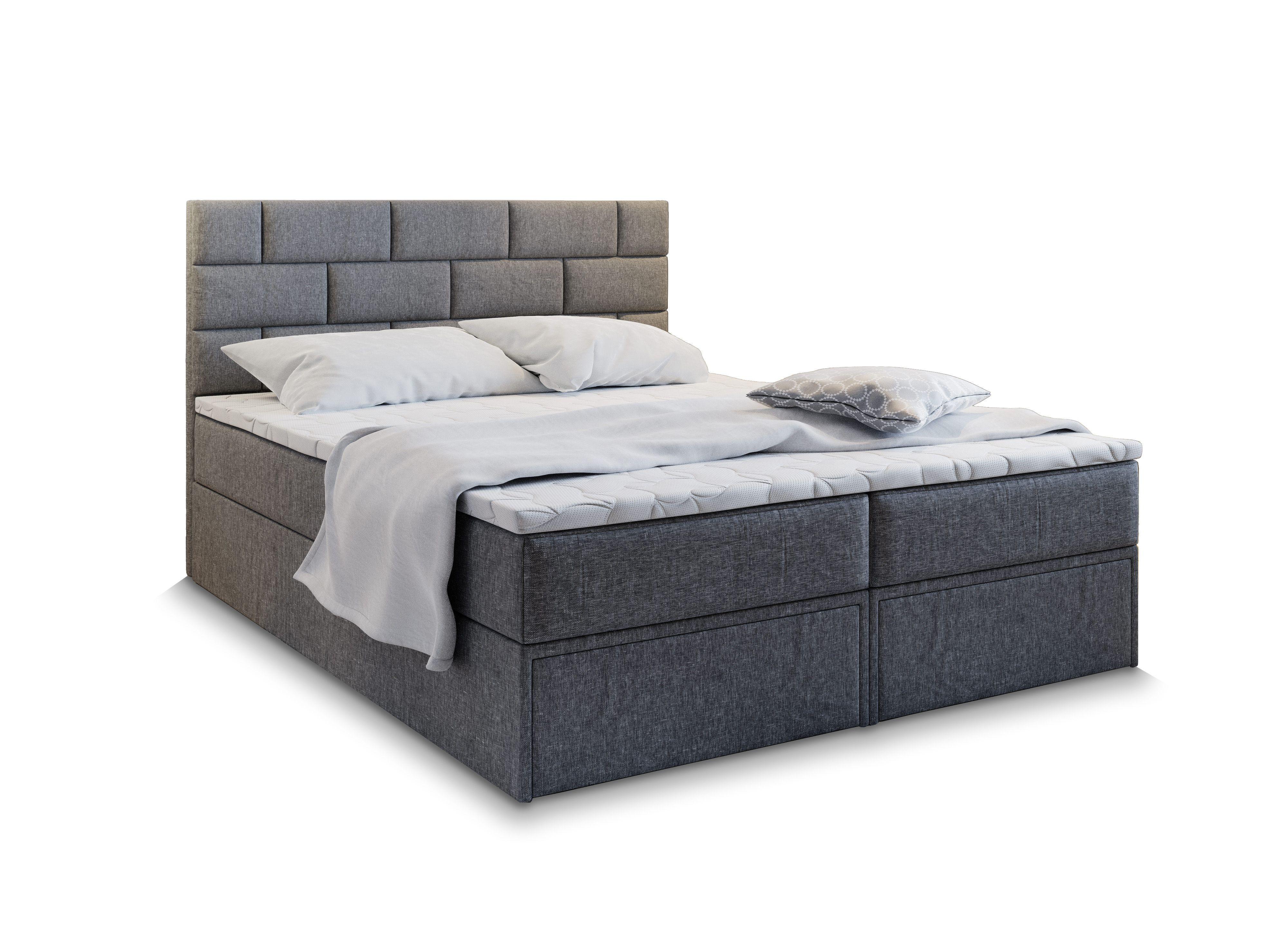 Wohnli Möbelsuche - BOXBETT ARINOS 160x200 cm mit Matratze und Topper - Grau