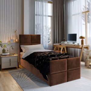 wohnli-moebel-suche-800000651229-1 BOXBETT ARIEL 90 90x200 cm mit Matratze und Topper - Braun Holz MASSENO Möbel > Betten > Boxspringbetten Braun