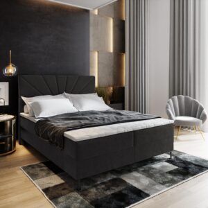 BOXBETT MURI 160x200 cm mit Matratze und Topper - Schwarz Holz MASSENO Möbel > Betten > Boxspringbetten Schwarz