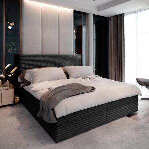 BOXBETT PISA 160x200 cm mit Matratze und Topper - Schwarz Holz MASSENO Möbel > Betten > Boxspringbetten Schwarz