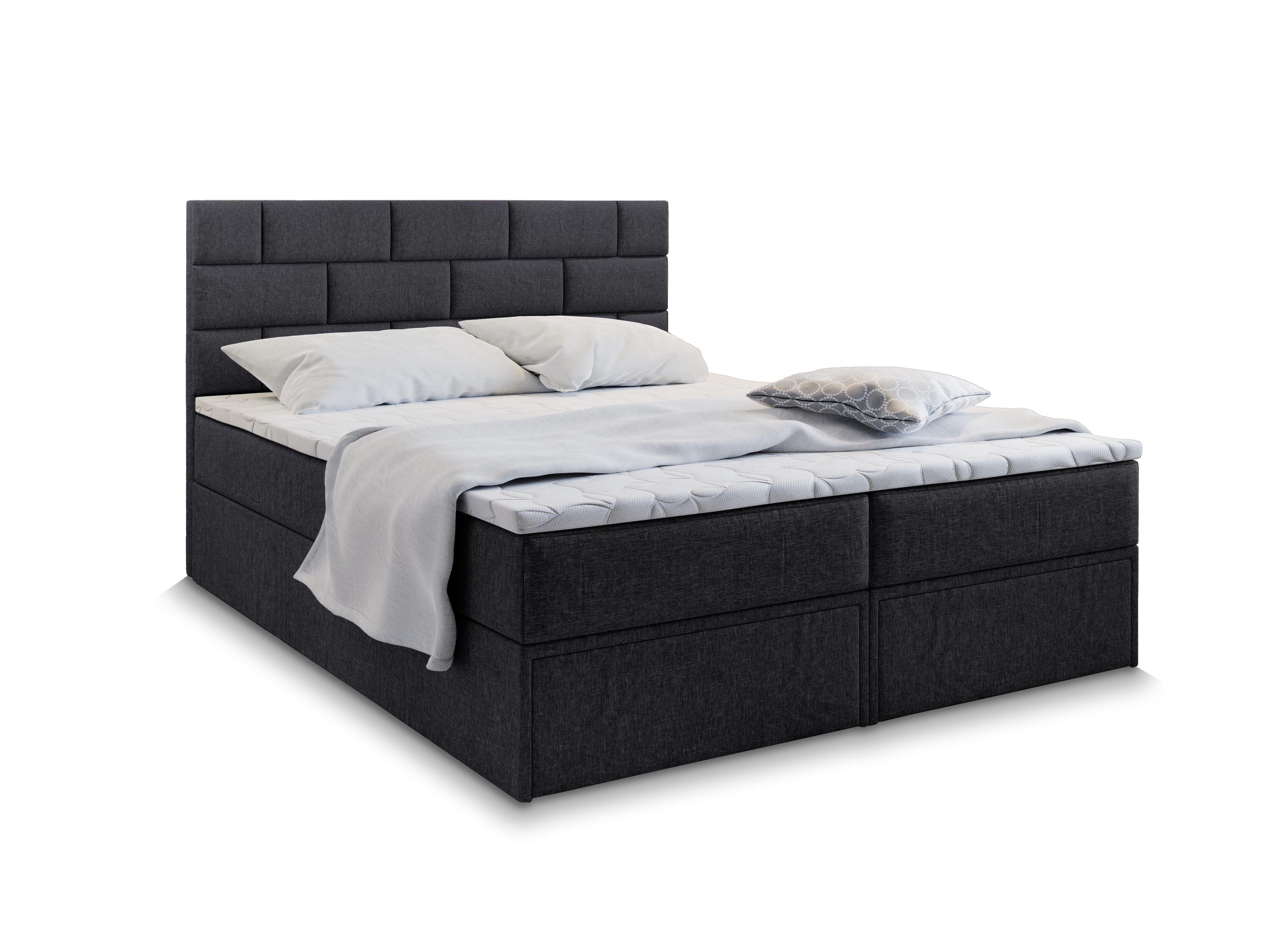Wohnli Möbelsuche - BOXBETT ARINOS 180x200 cm mit Matratze und Topper - Schwarz