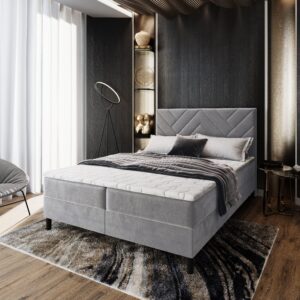 wohnli-moebel-suche-800000651283-1 BOXBETT ROKIS 180x200 cm mit Matratze und Topper - Hellgrau Holz MASSENO Möbel > Betten > Boxspringbetten Grau