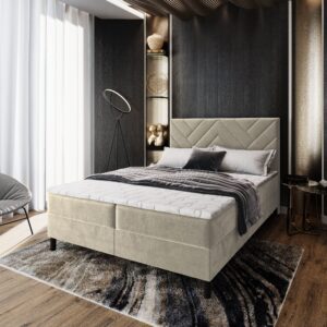 wohnli-moebel-suche-800000651295-1 BOXBETT ROKIS 180x200 cm mit Matratze und Topper - Creme Holz MASSENO Möbel > Betten > Boxspringbetten Weiß