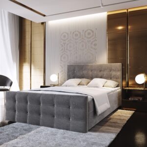 wohnli-moebel-suche-800000651299-1 BOXBETT SLAT 160x200 cm mit Matratze und Topper - Grau Holz MASSENO Möbel > Betten > Boxspringbetten Grau