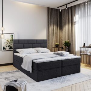 BOXBETT ARINOS 140x200 cm mit Matratze und Topper - Schwarz Holz MASSENO Möbel > Betten > Boxspringbetten Schwarz
