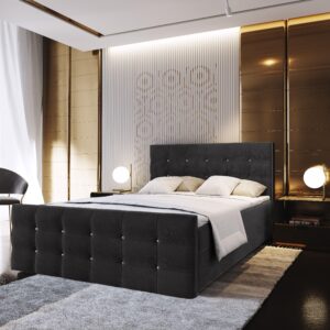 wohnli-moebel-suche-800000651335-1 BOXBETT SLAT 180x200 cm mit Matratze und Topper - Schwarz Holz MASSENO Möbel > Betten > Boxspringbetten Schwarz