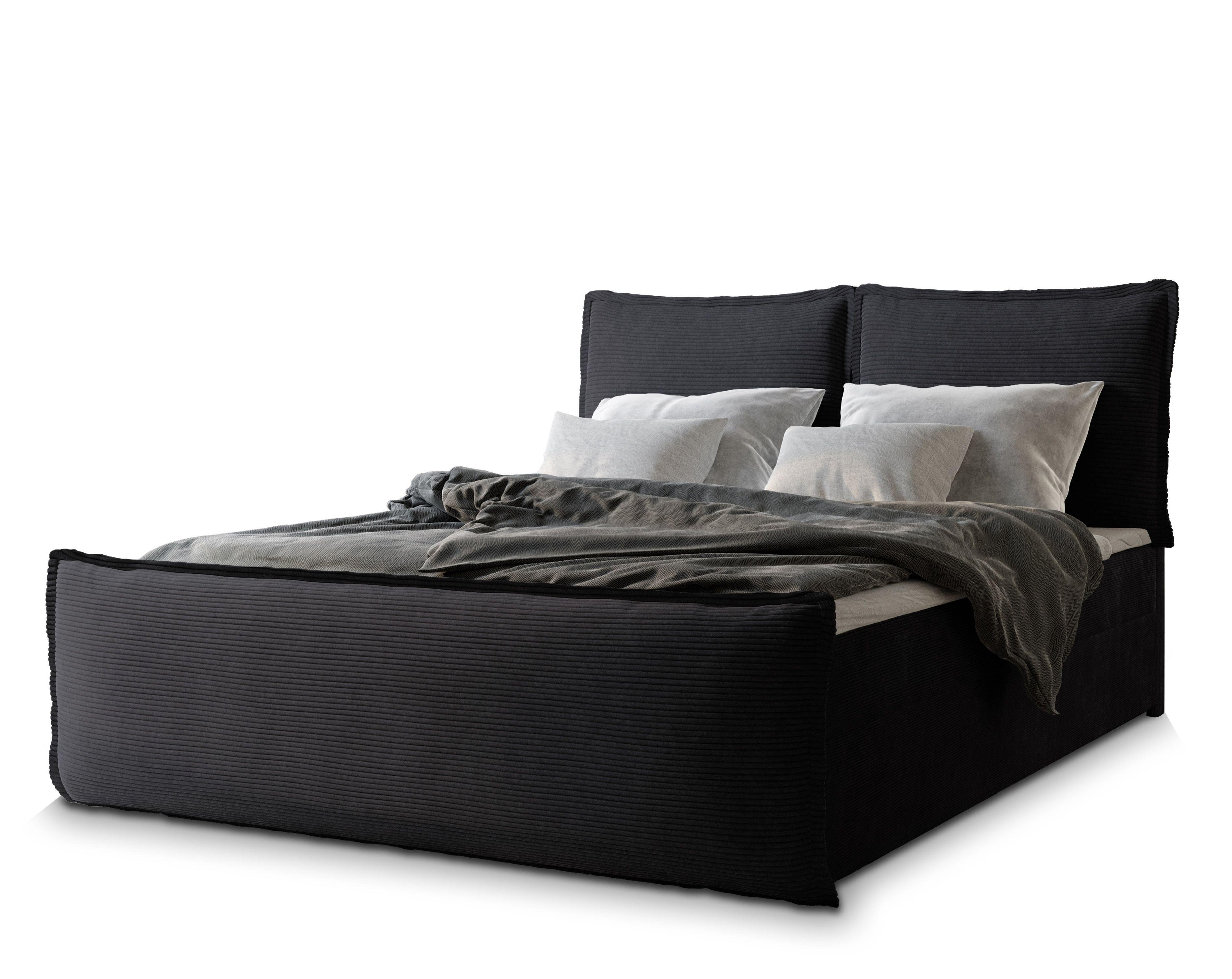 Wohnli Möbelsuche - BOXBETT MONTA 140x200 cm mit Matratze und Topper - Schwarz