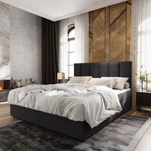 wohnli-moebel-suche-800000651364-1 BOXBETT MERIL 160x200 cm mit Matratze und Topper - Dunkelgrau Holz MASSENO Möbel > Betten > Boxspringbetten Grau