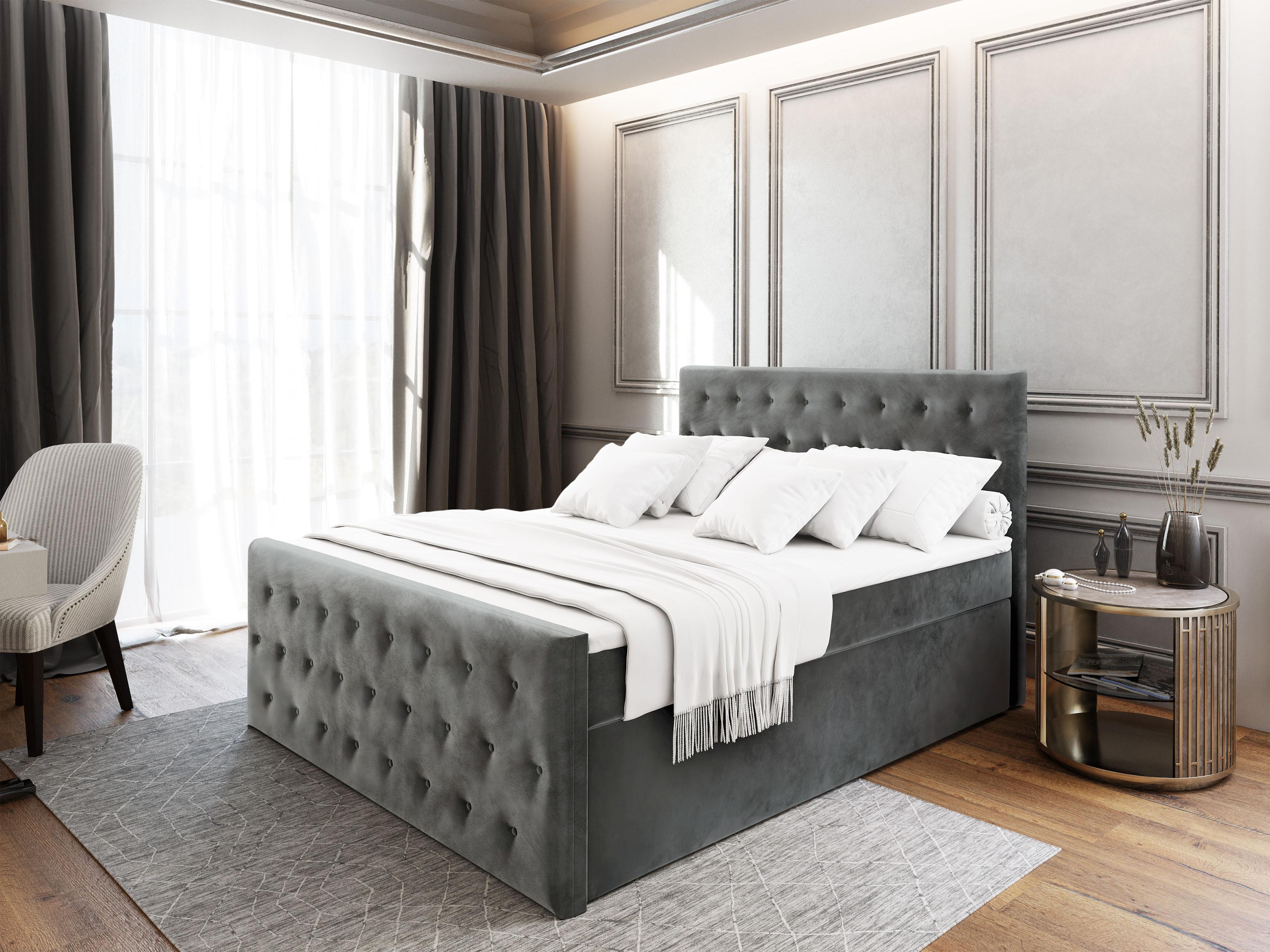wohnli-moebel-suche-800000651371-1 BOXBETT FONDI 180x200 cm mit Matratze und Topper - Grau Holz MASSENO Möbel > Betten > Boxspringbetten Grau